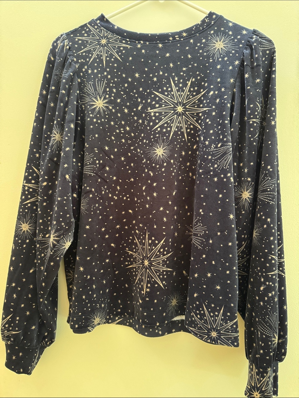LOFT Navy Starburst Puff-Sleeve Long-Sleeve Top